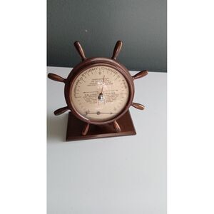 Vintage Nautical Ship Wheel Barometer Weather Station Maritime Deco Brown Copper